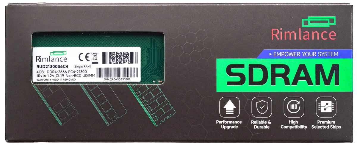 RIMLANCE RIMLANCE RUD21300S6C4 4GB DDR4 2666 CL19 desktop RAM — product photo