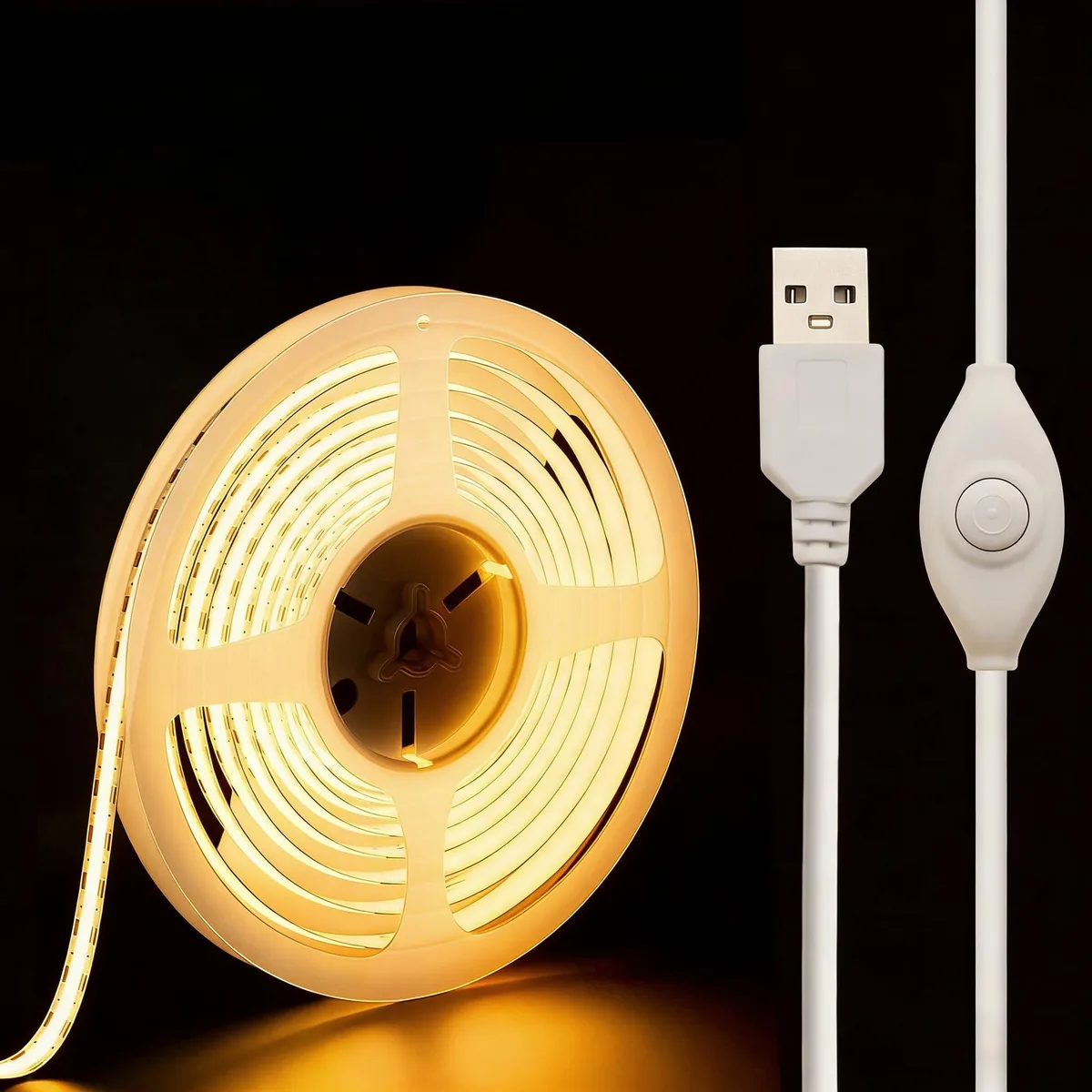 White 6.56 ft COB LED strip light on USB power