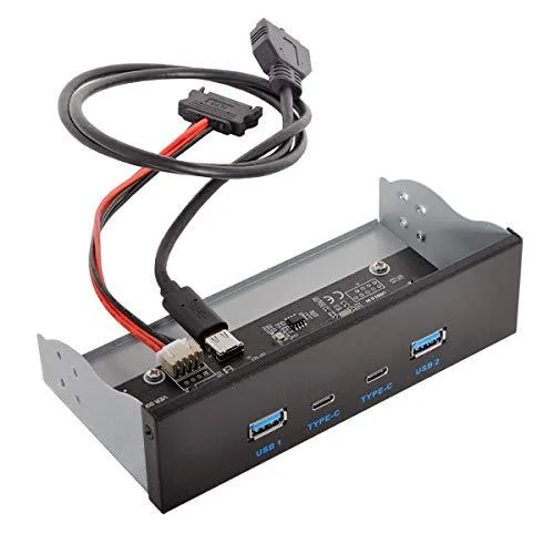 Fervit Fervit USB-C &amp; USB 3.0 Hub 4 Ports Front Panel 20Pin 5.25" Bay Cable — product photo