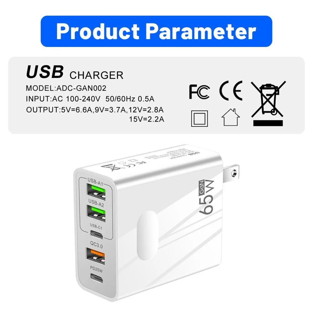 WRIARICH WRIARICH A502 65W 5-Port GaN Charger White — product photo