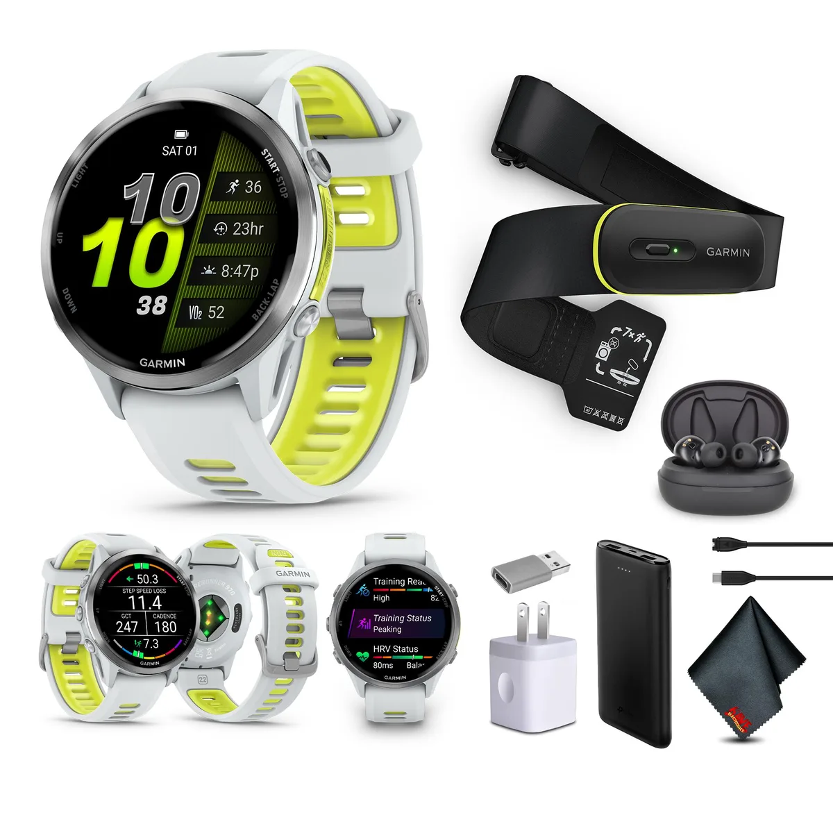 Garmin Garmin Forerunner 970 Whitestone/Amp Yellow Bundle with Air Pro Earbuds — product photo