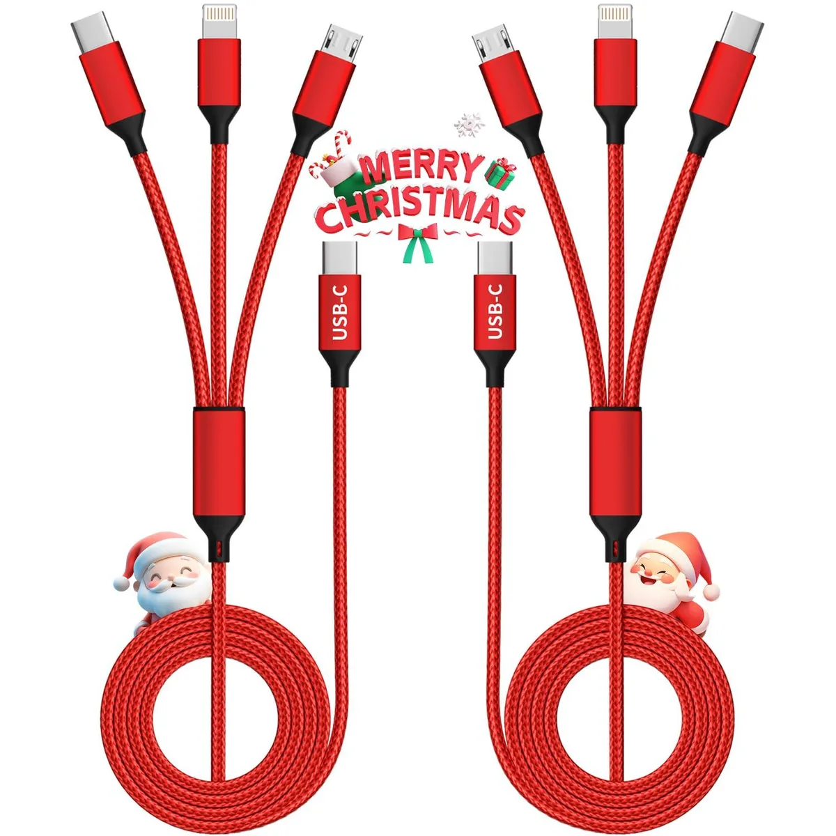 Firsting 3-in-1 Lightning Cable 2-pack 4ft Red — product photo