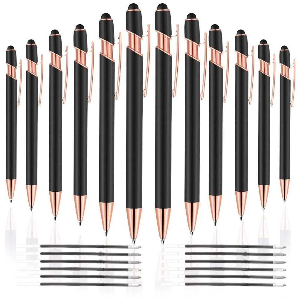  FIRCRE 2-in-1 Stylus Ballpoint Pen 12-pack Rose Gold &amp; Black — product photo