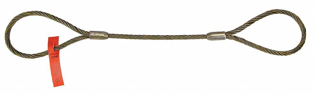 A steel wire rope sling with two soft eyes, uncoated grey finish, 2 ft long