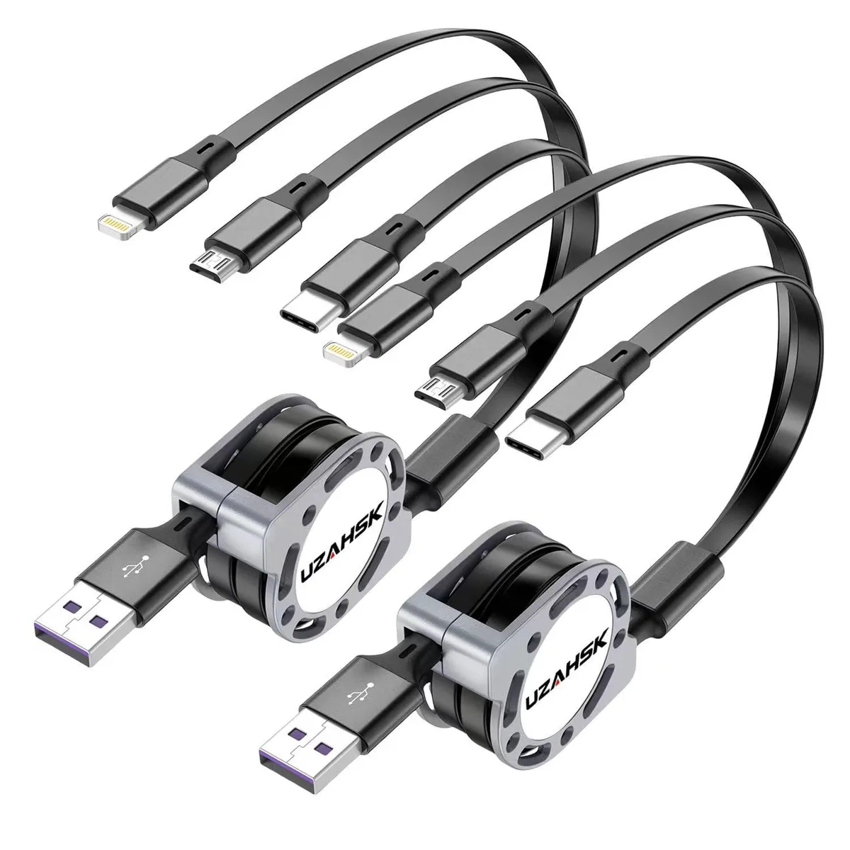 Mobee Mobee Multi Charging Cable 4ft 3 in 1 USB Retractable 2Pack charger — product photo