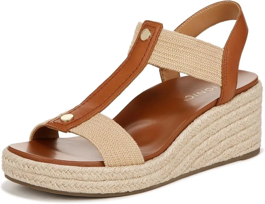 Vionic Group LLC Vionic Calera Wedge Sandal Camel Brown Leather Size 10 Heel 2.5 inches — product photo