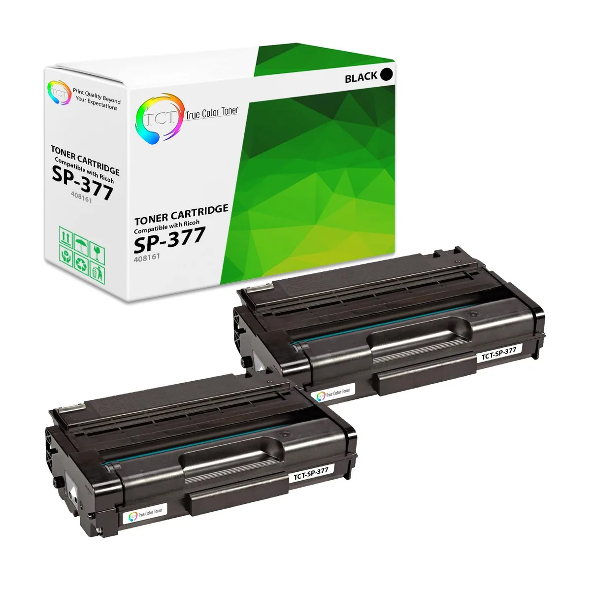 True Color Toner True Color Toner SP-377 408161 Black Toner Cartridge 2 Pack 6400 Pages — product photo