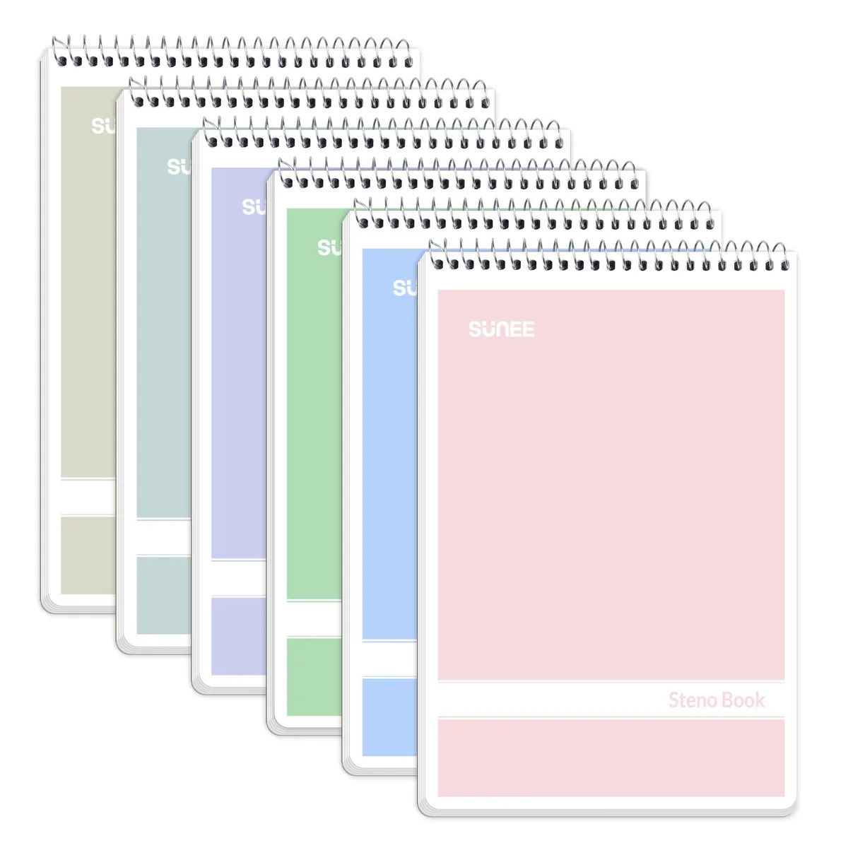  Business Source Steno Pads 6x9 6 Pack Gregg Rule 60 Sheets Assorted Colors Top Spiral — product photo