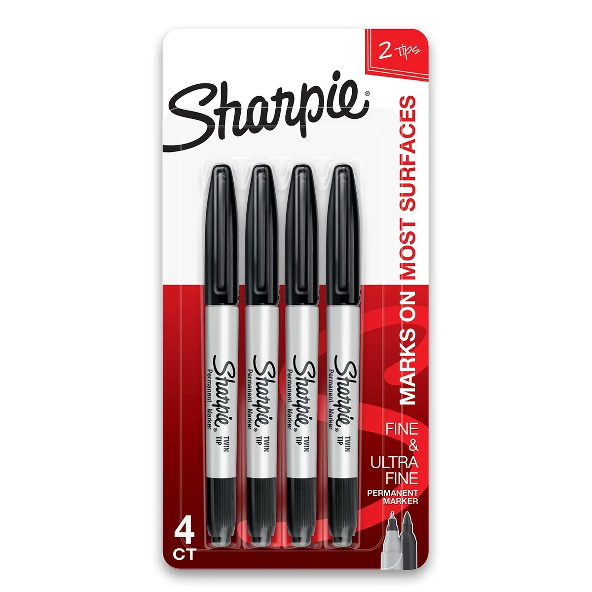  Sharpie Twin Tip Permanent Markers Fine Ultra Fine Black 4 Count — product photo