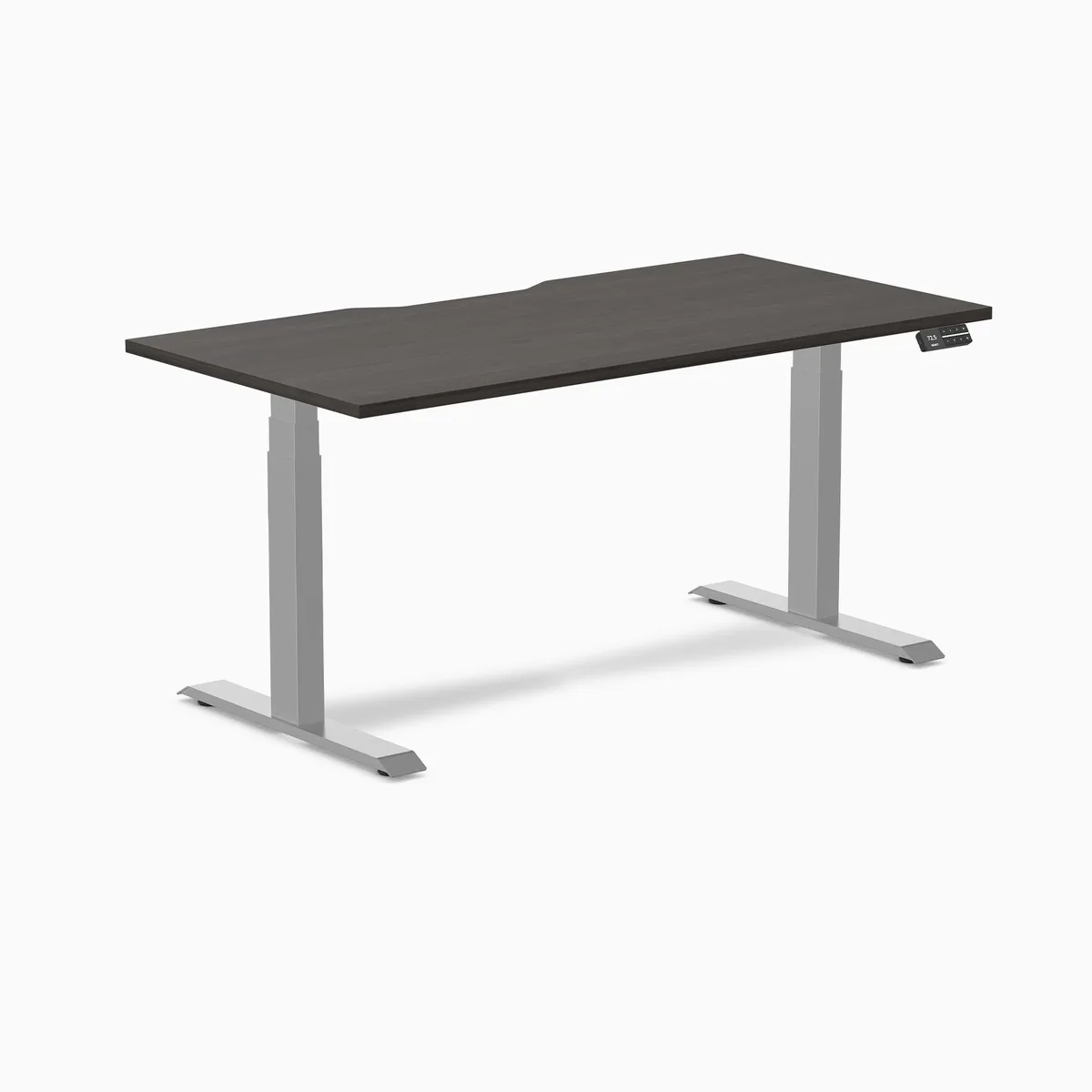Desky Desky Dual Scalloped Laminate Sit Stand Desk Burnished Wood Grey 59.1 x 29.5 in — product photo