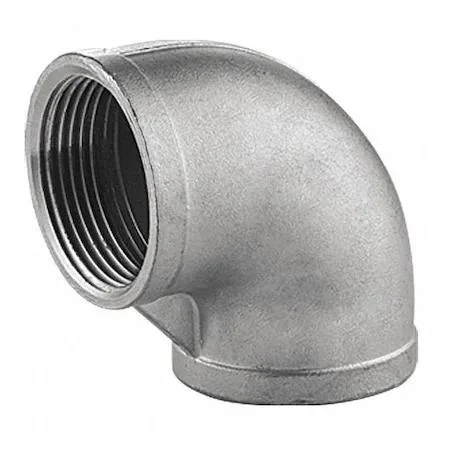 Silver 304 stainless steel 90-degree elbow with female FNPT threads on both 1-inch ends