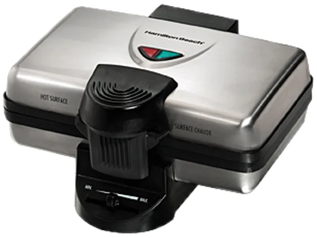 Stainless steel Belgian waffle maker with two nonstick grids and lid lock