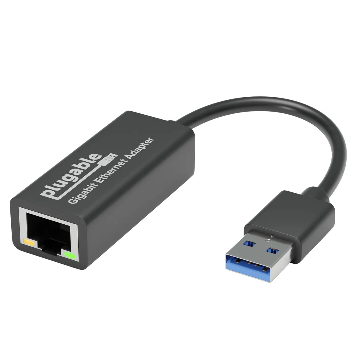 Small black rectangular USB 3.0 Gigabit Ethernet adapter