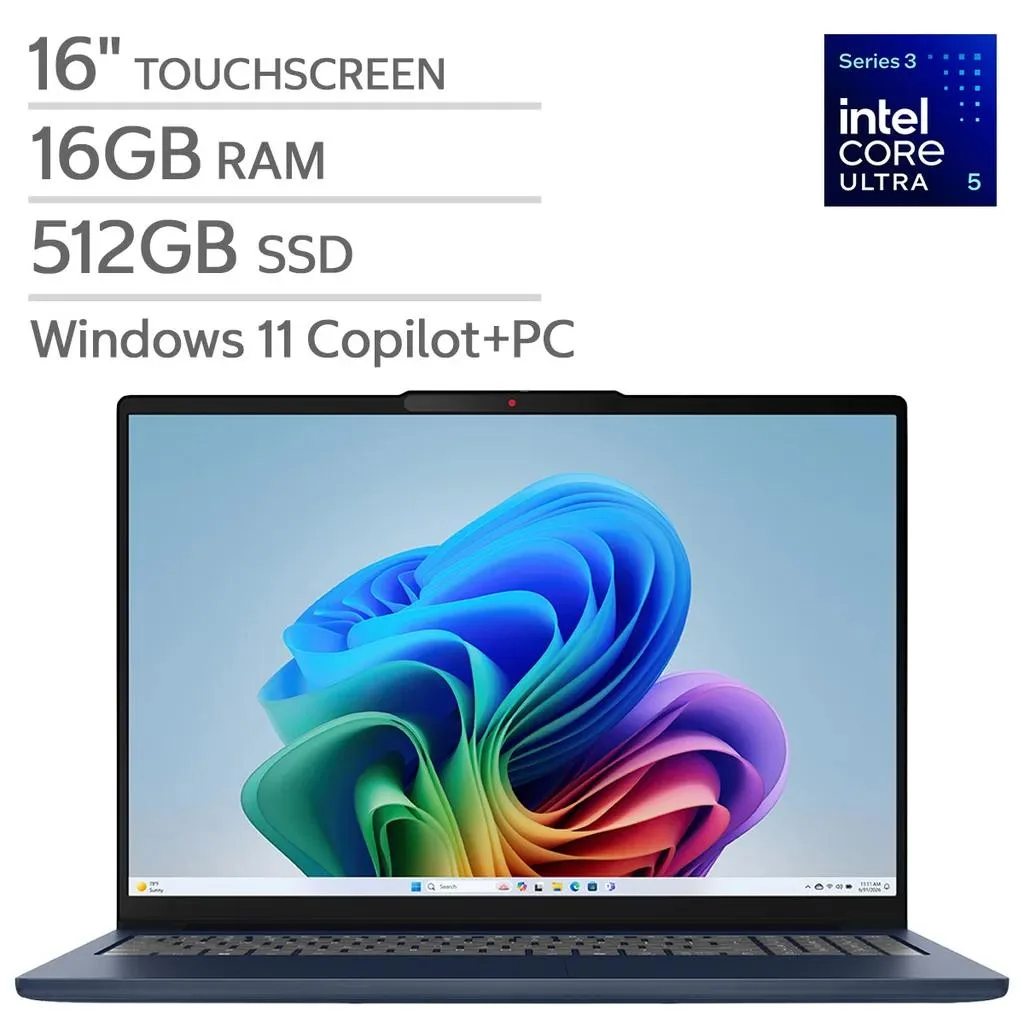 Cosmic Blue 16 inch touchscreen laptop with white backlit keyboard