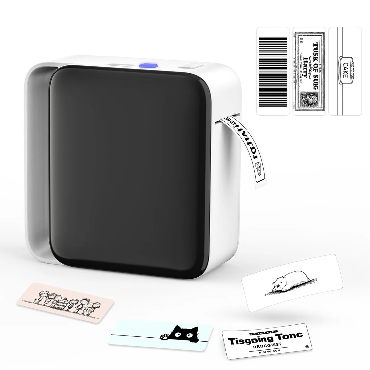 Compact white thermal label printer with rounded edges and Type-C port