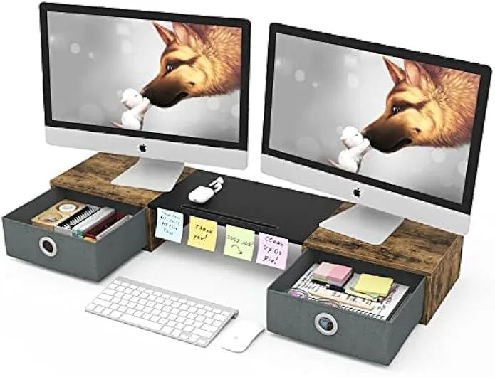 TAURKENAM TAURKENAM Dual Monitor Stand with 2 Drawers 9.44in 100lb — product photo