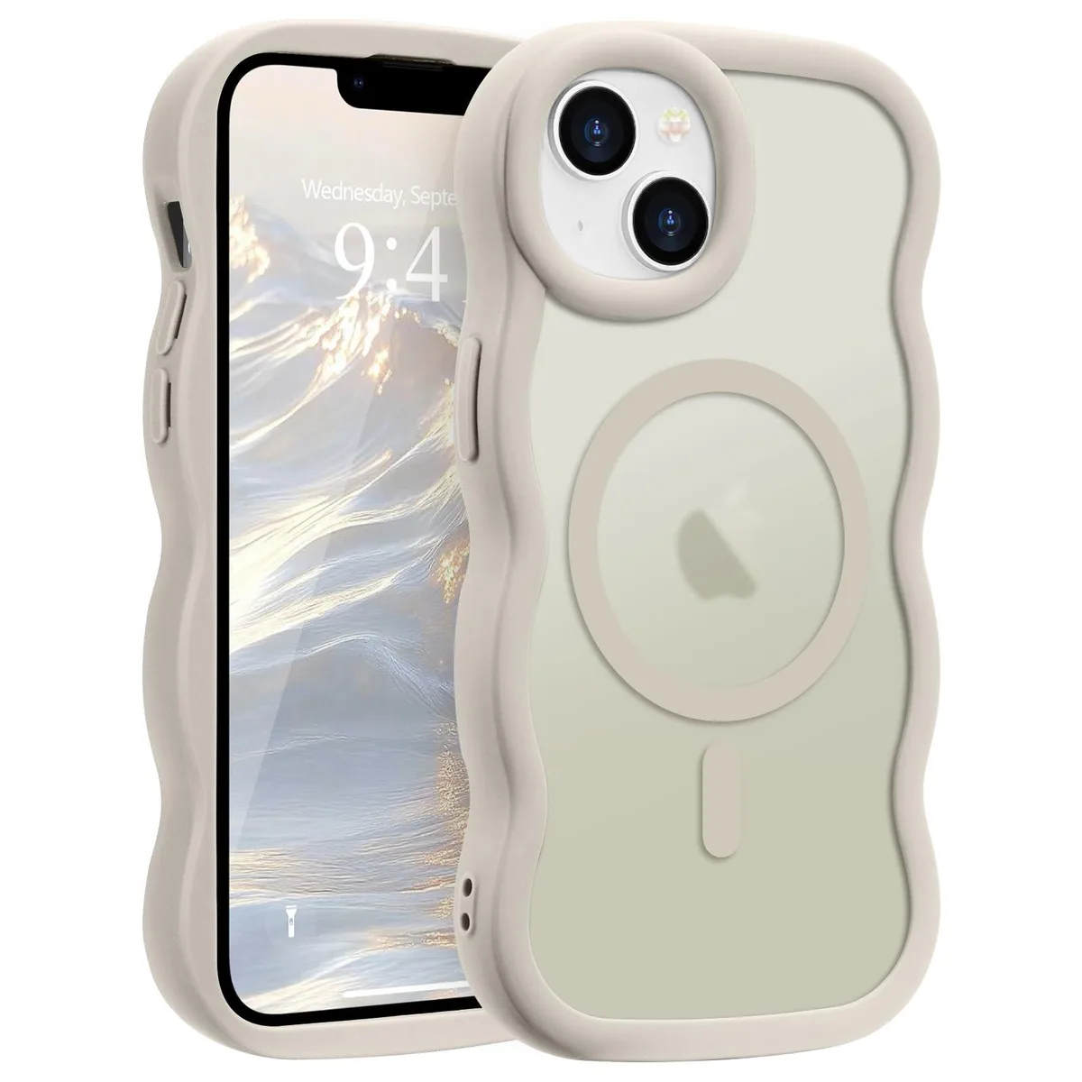 Translucent stone TPU case with wavy frame for iPhone 14 Plus and 15 Plus