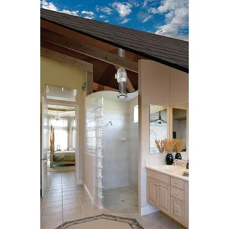 White cylindrical inline duct fan kit with two-speed mixed-flow motor and 6-inch duct connections