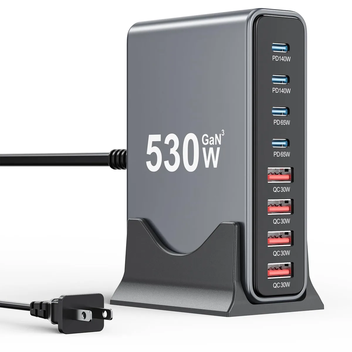  SMSASOEO YMX-440W 530W 8-Port USB C Charger GaN IV Black — product photo
