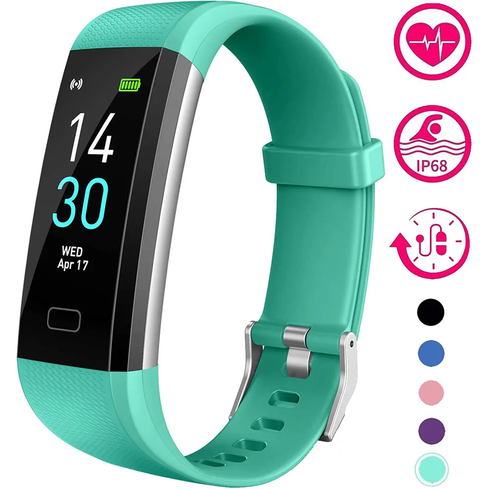Green activity tracker band with IP68 rating