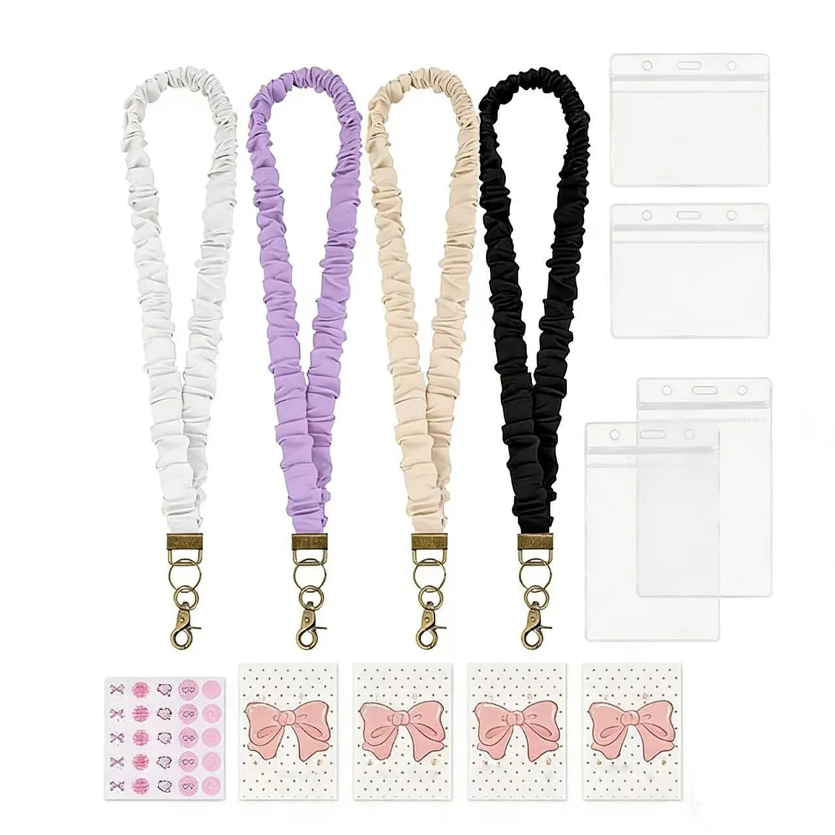  Zhaoyao ZH-ScrunchiesLanyards-4PCS 4-pack scrunchie lanyards with 4 waterproof ID holders neckwear — product photo