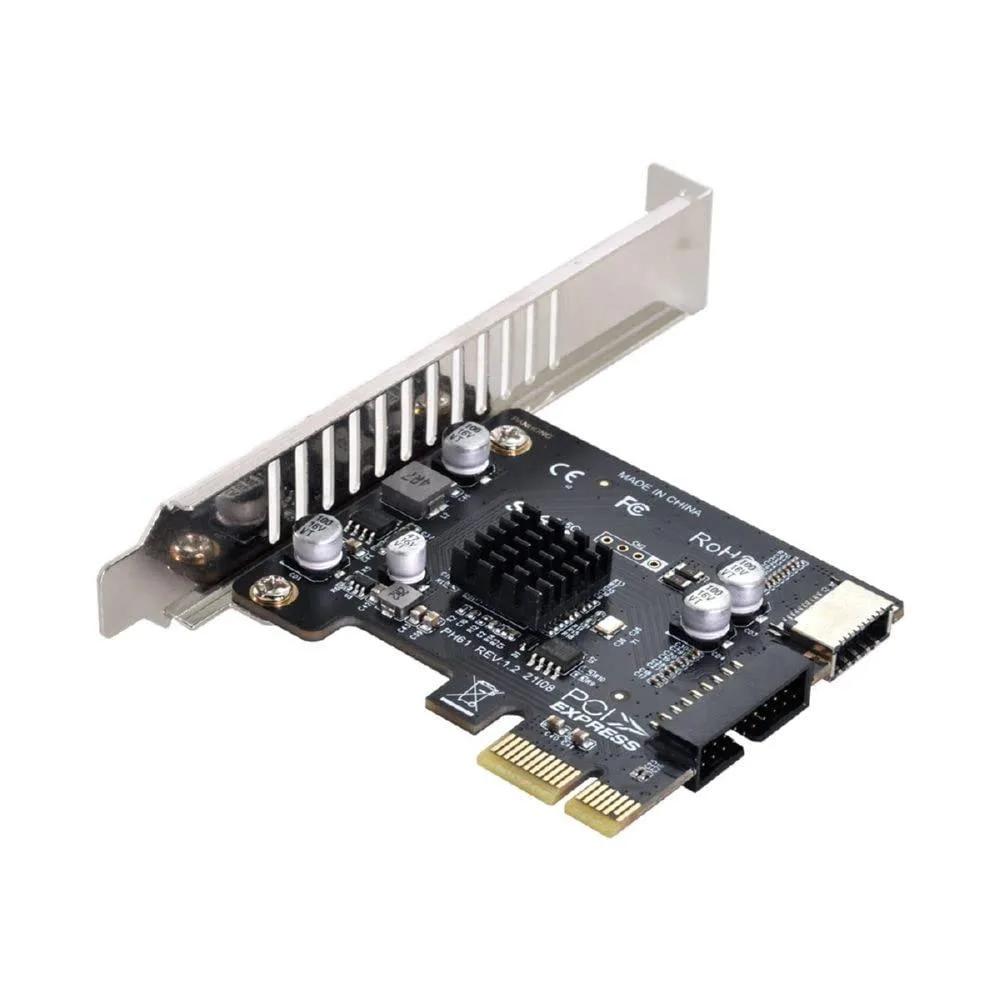 Small green PCB with 20-pin USB 3.0 socket and 20-pin USB 3.1 front panel header