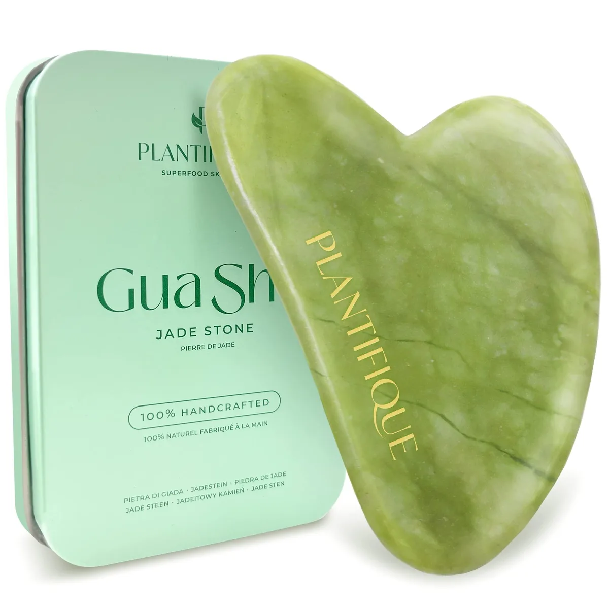 Smooth blue jade Gua Sha stone, curved handheld shape, polished finish