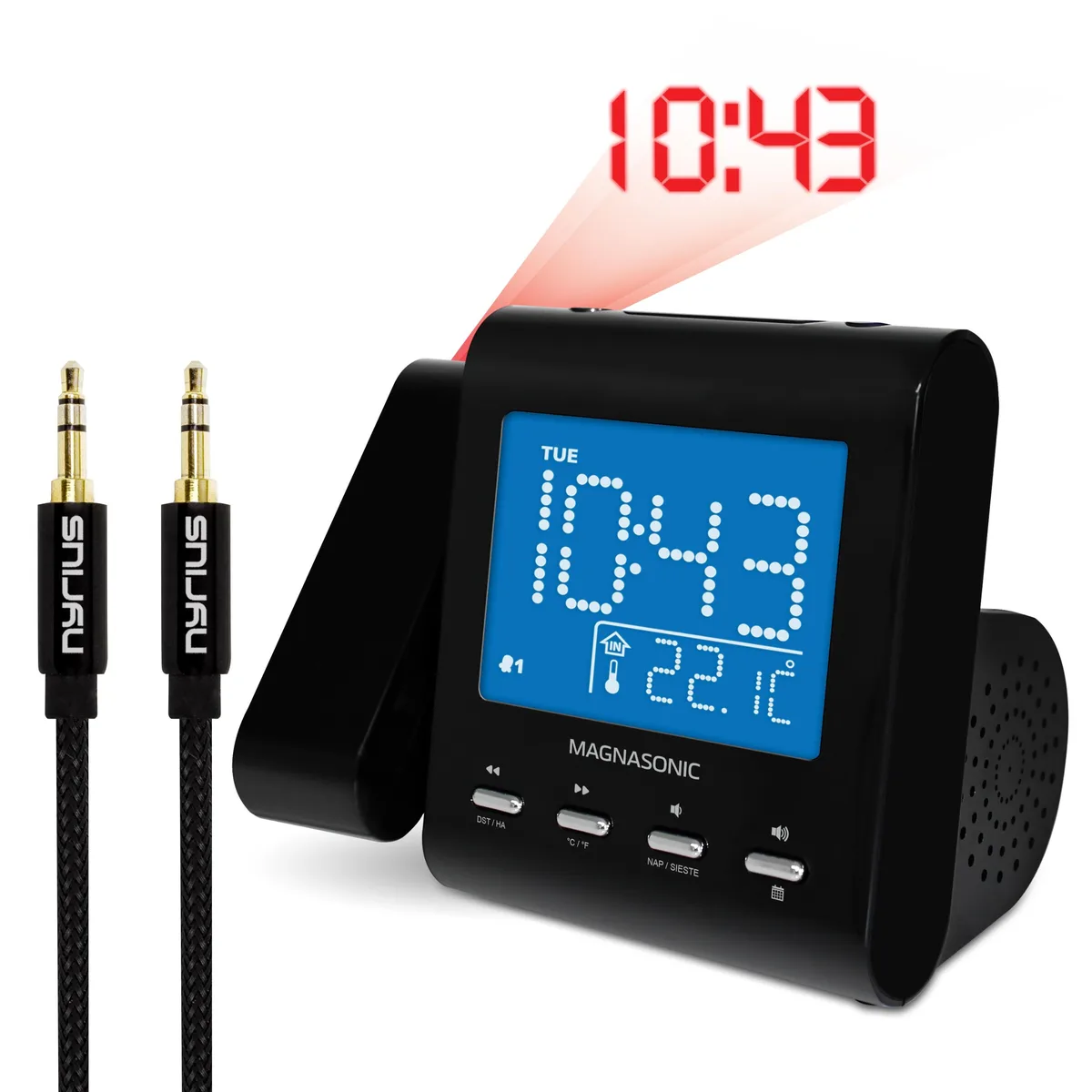 ELECTROHOME ELECTROHOME EAAC601-AC03-KIT Projection Alarm Clock Radio 3.6" Display 180° Swivel 3.5mm Aux Cable — product photo