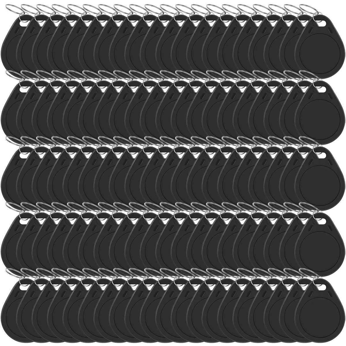 Black RFID key fobs with metal rings, 100 pack