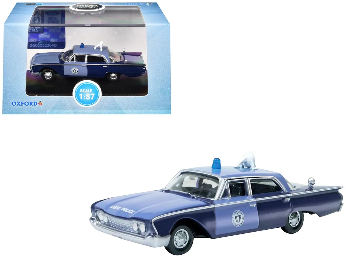 Oxford Diecast Oxford Diecast 1960 Ford Fairlane Massachusetts State Police Radar Car Blue Two-Tone 1/87 Scale — product photo