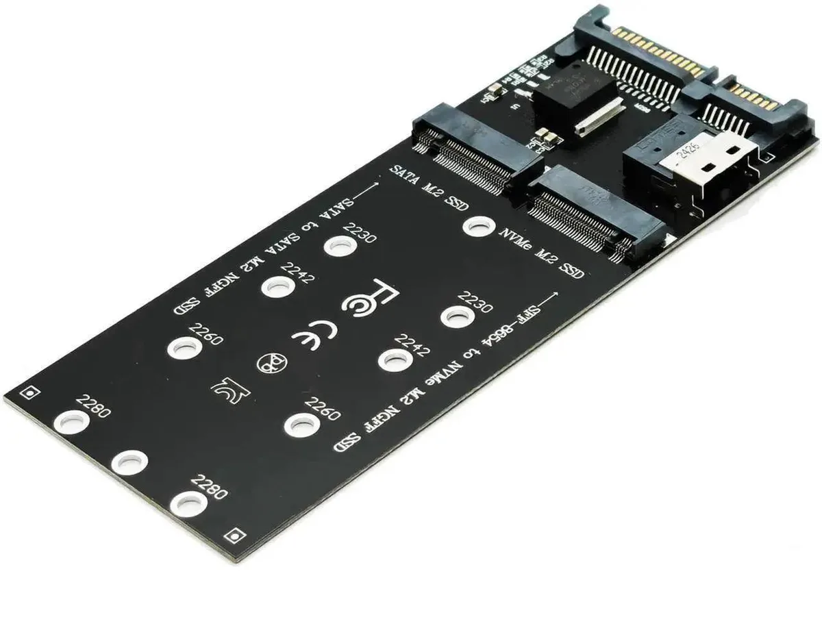 SMUGDESK SMUGDESK 2-in-1 M.2 NVMe to SFF-8654 &amp; NGFF to SATA Adapter — product photo