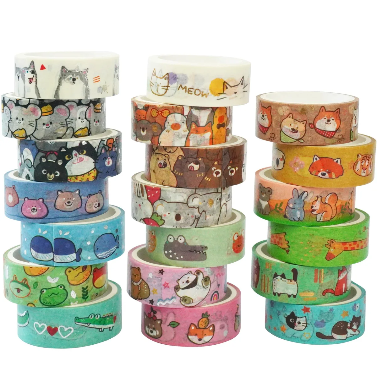 YUBX YUBX Washi Tape Set 20 Rolls 15mm x 3m Gold Foil Animals — product photo
