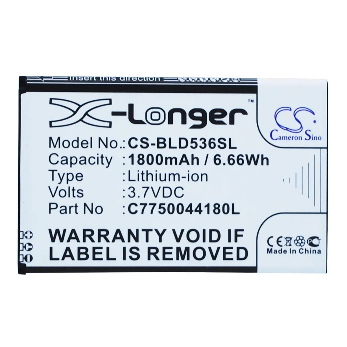 Cameron &amp; Co Cameron &amp; Co DS-CS-BLD536SL 3.7V 1800mAh cell phone battery — product photo