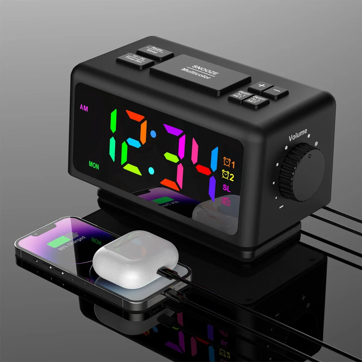 GIOFIMOK GIOFIMOK Digital Alarm Clock 11 Dynamic RGB Dual Alarm FM Radio Black — product photo