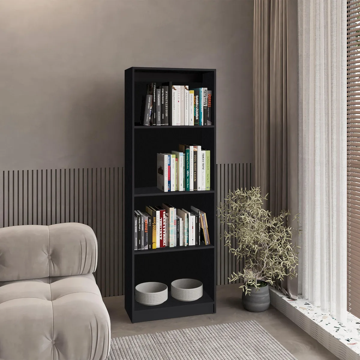 tuphen tuphen Sutton Bookcase Black 4-tier 15.7"H 18.3"H 23.5"W — product photo