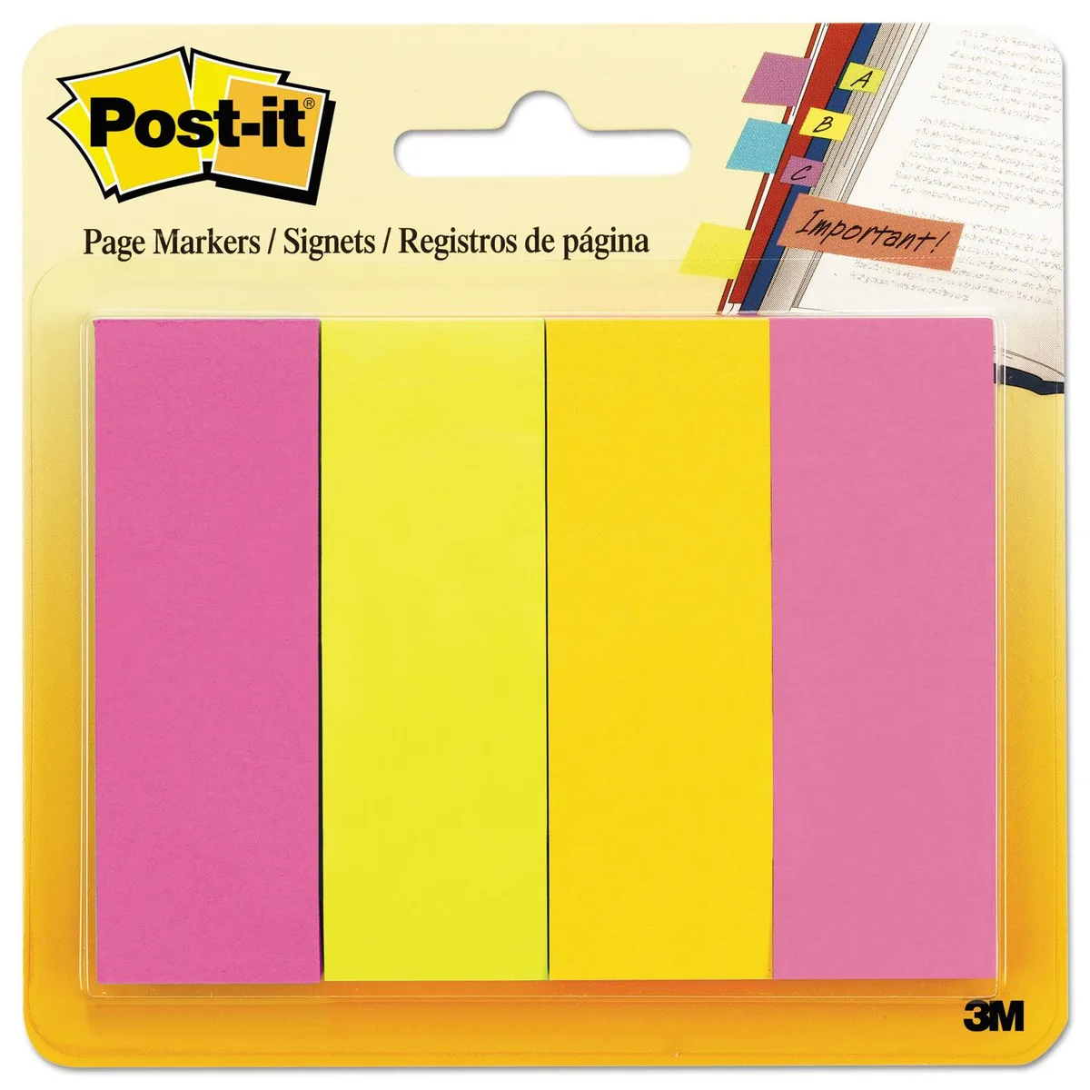 3M 3M 6714AU Post-it Page Flag Assorted Brights 50 Strips 4 Pads — product photo