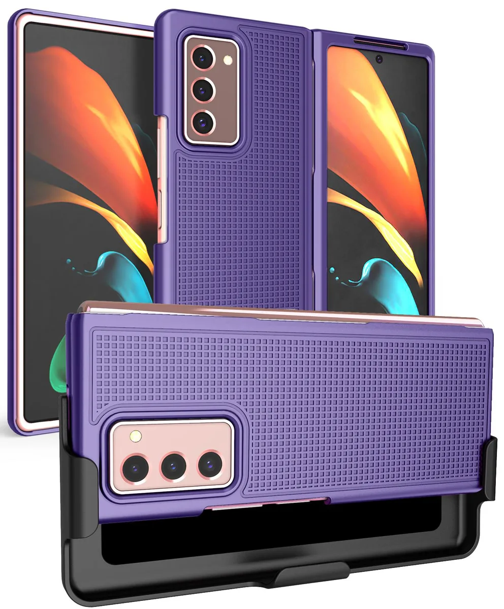 Nakedcellphone Nakedcellphone Grid Case + Belt Clip Holster Combo Purple for Samsung Galaxy Z Fold 2 5G SM-F916 — product photo