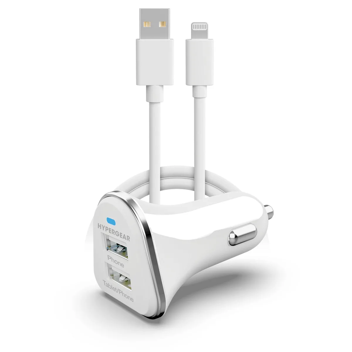HyperGear HyperGear Hi-Power Dual USB 3.4A Car Charger White 17W 3ft Lightning Cable — product photo