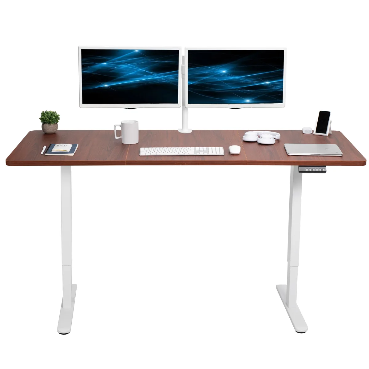VIVO VIVO Electric Dual Motor Standing Desk 71 x 30 Dark Walnut White Frame 220 lbs — product photo