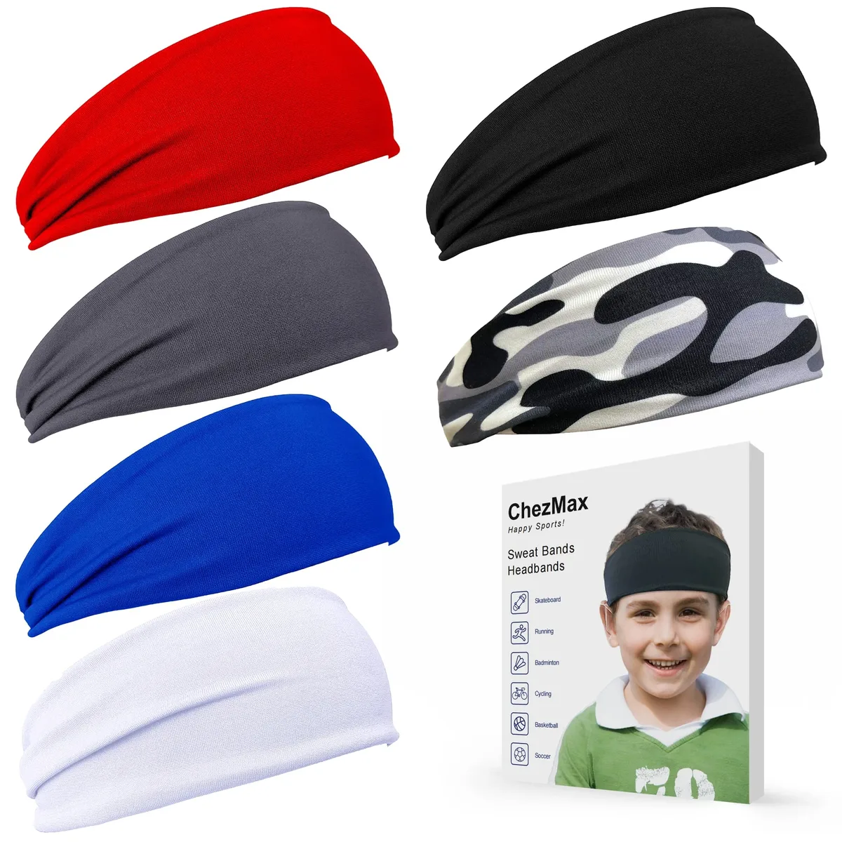  ChezMax FD01-Kids 6-pack children's activewear headbands — product photo