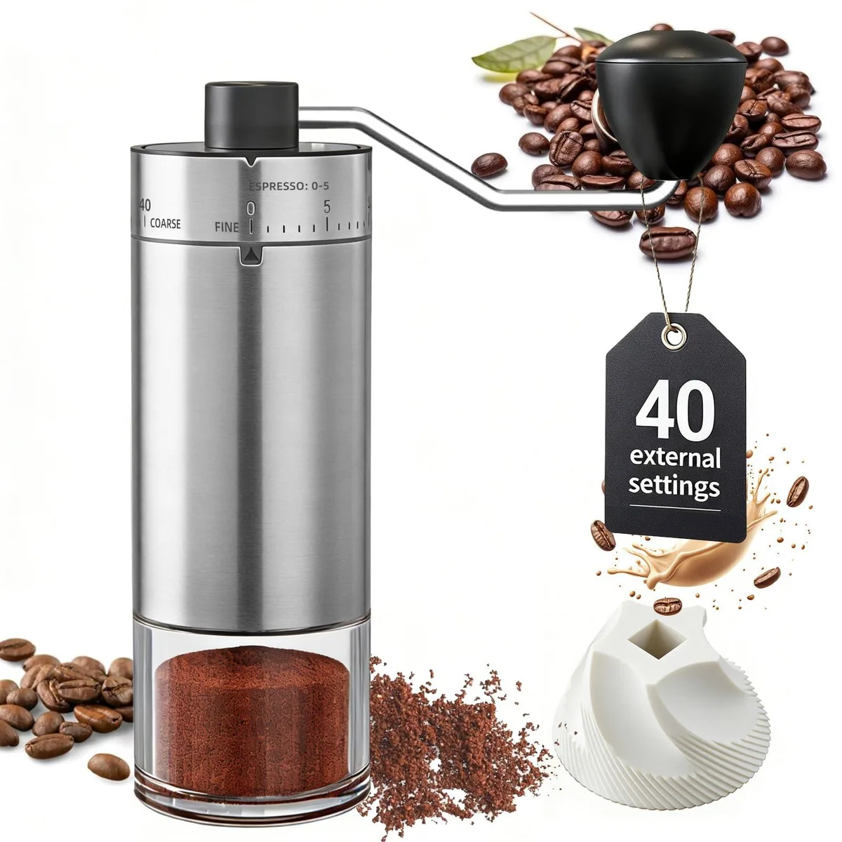 Velvora coffee-40-silver coffee grinder 40 settings silver — product photo