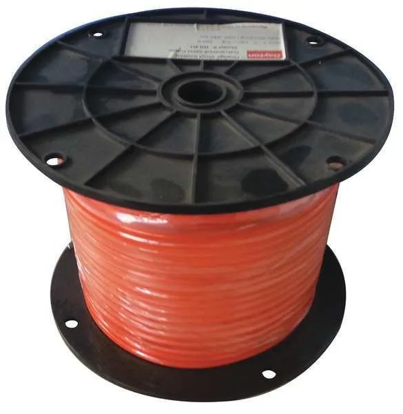 Orange vinyl-coated galvanized steel cable reel, 1/8 inch diameter, 500 foot length