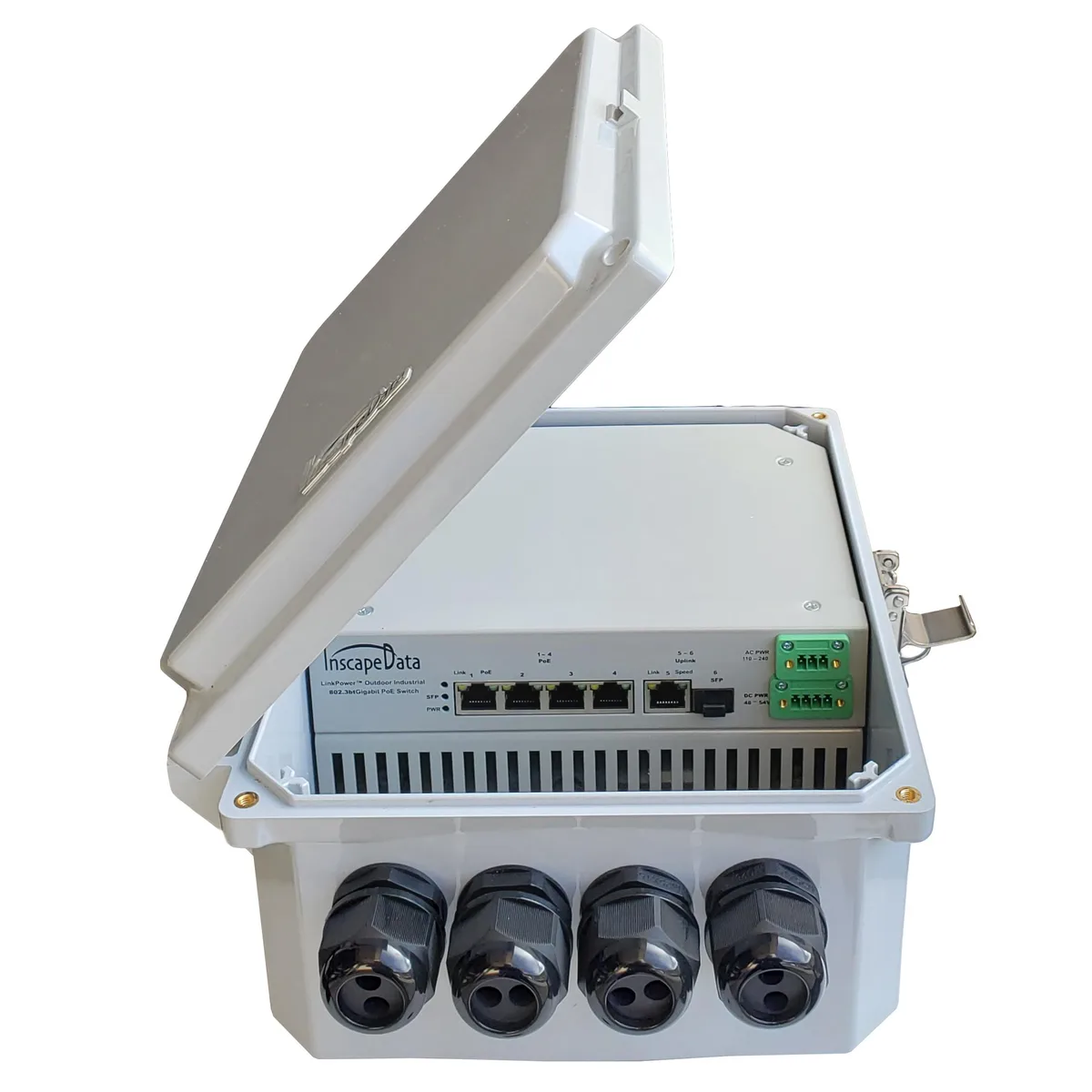 Inscape Data Corporation Inscape Data Corporation LPS940RF-300-T1 Outdoor IP68 6-Port Gigabit PoE+ Switch — product photo