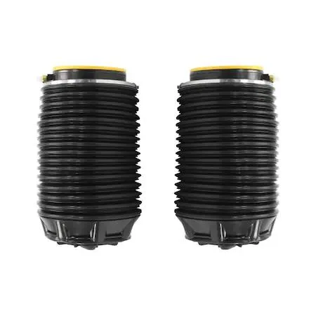 Two black rubber air spring bags with metal fittings