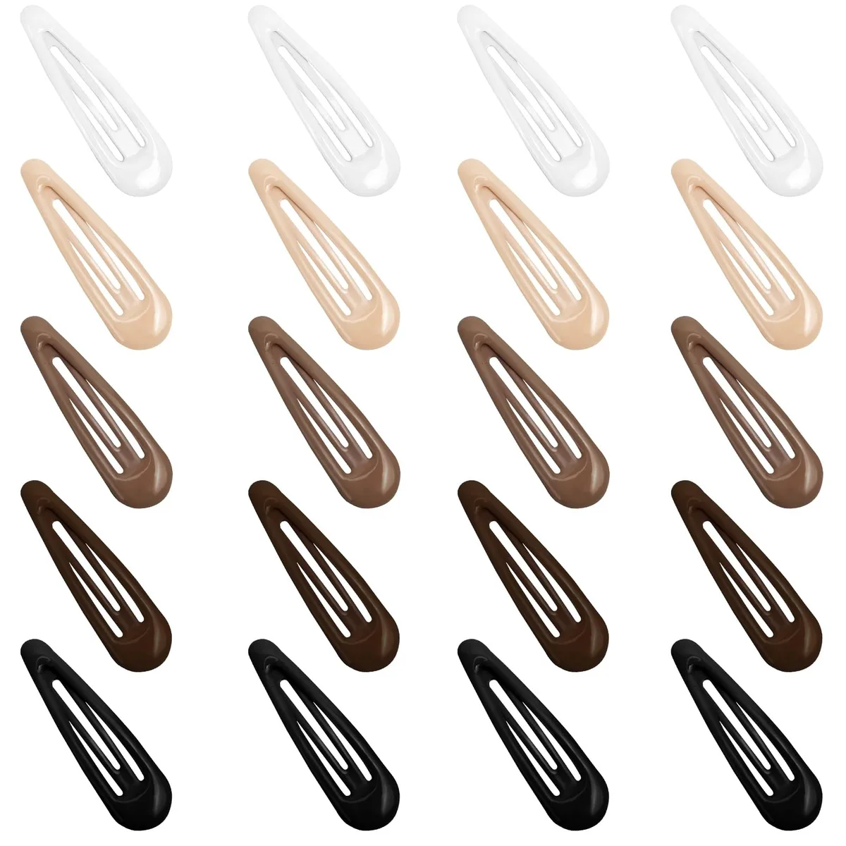 Twenty small water-drop metal hair clips in five colours, heavy-coated matte finish