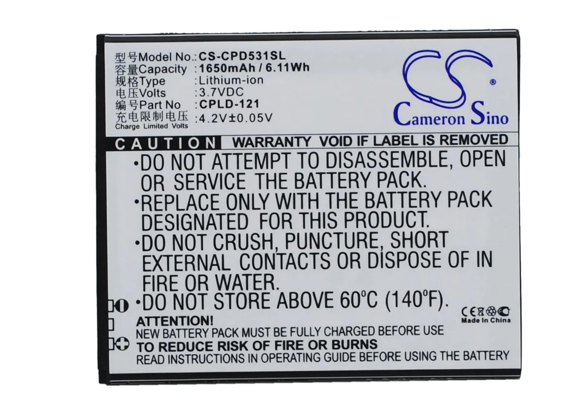 Rectangular replacement battery with smooth plastic casing