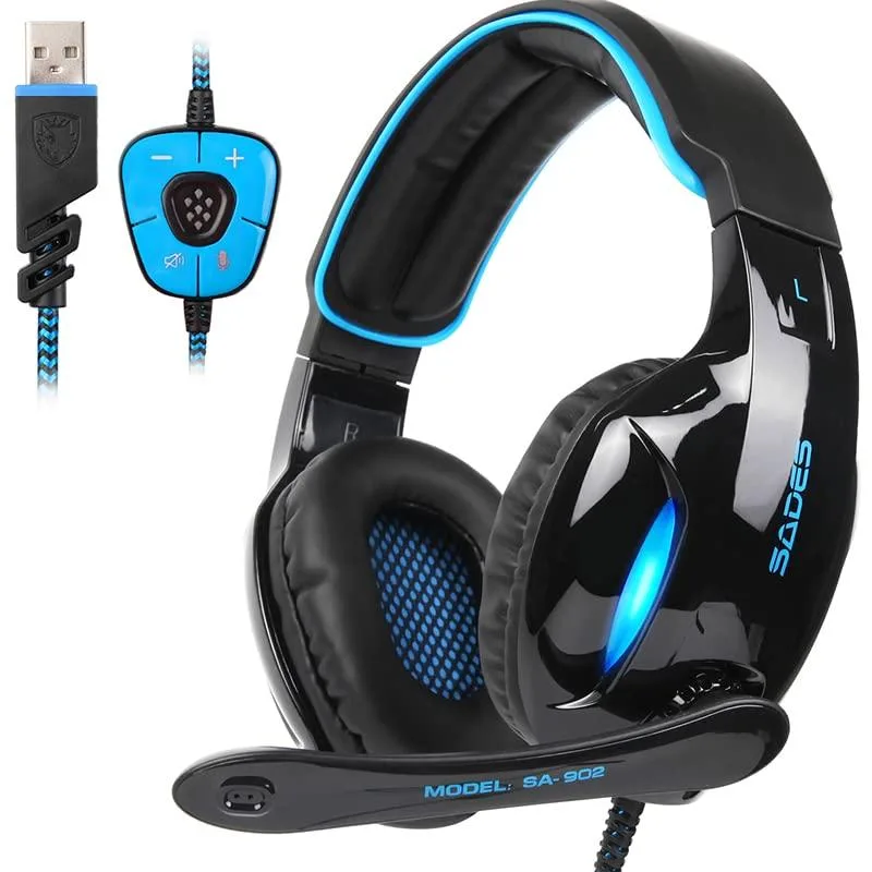  USOTSO SA902 7.1 USB Over-Ear Headphones Black/Blue — product photo