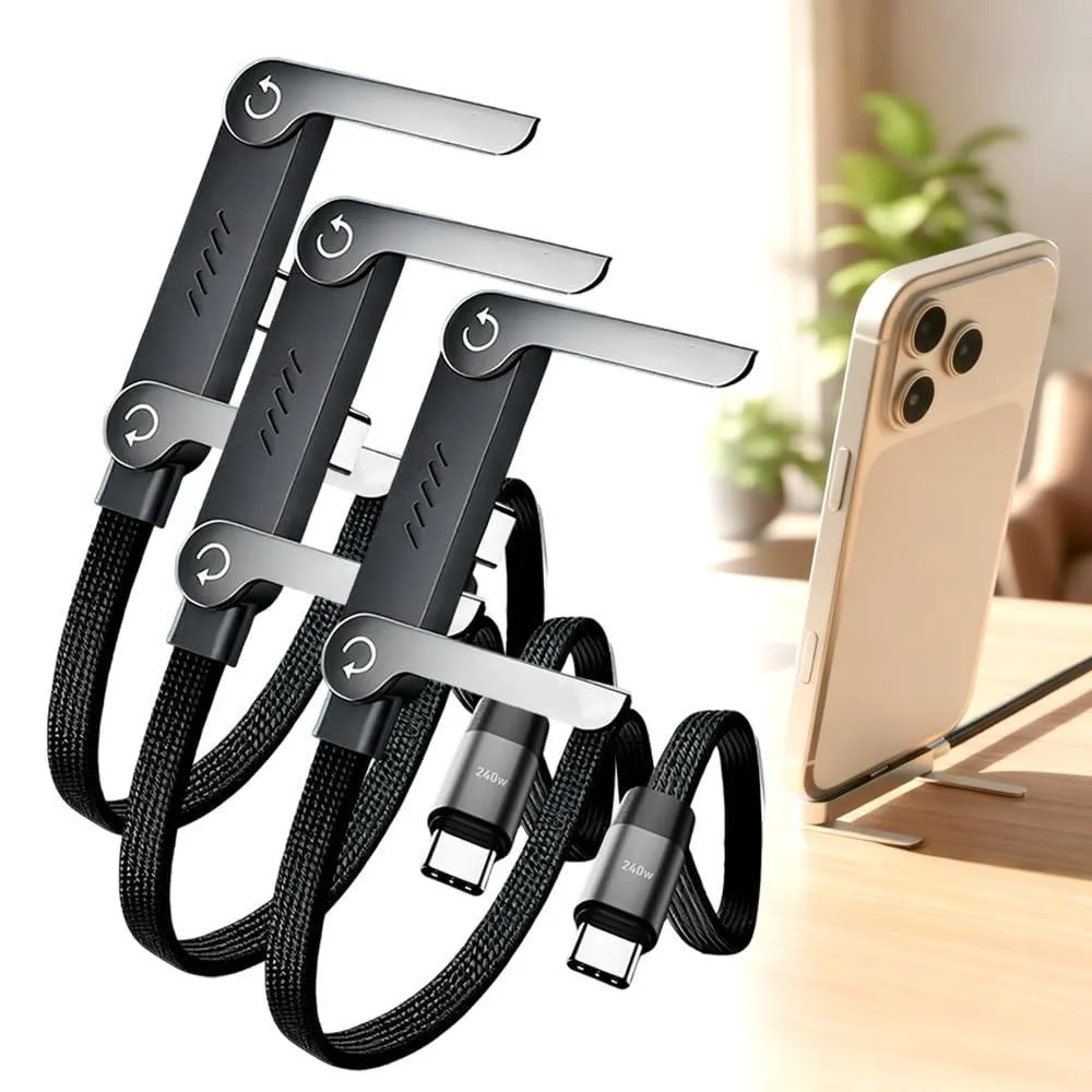 SOEWIOU SOEWIOU 240w USB-C to USB-C braided cable with foldable stand 240W 90° 1.5m 3-pack — product photo