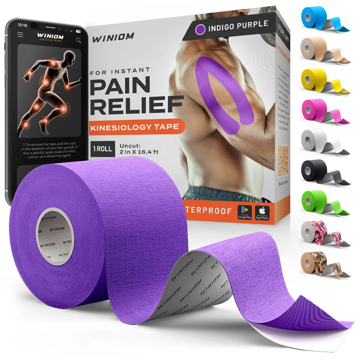  WINIOM Kinesiology Tape Uncut 16.4 ft Roll Indigo Purple — product photo