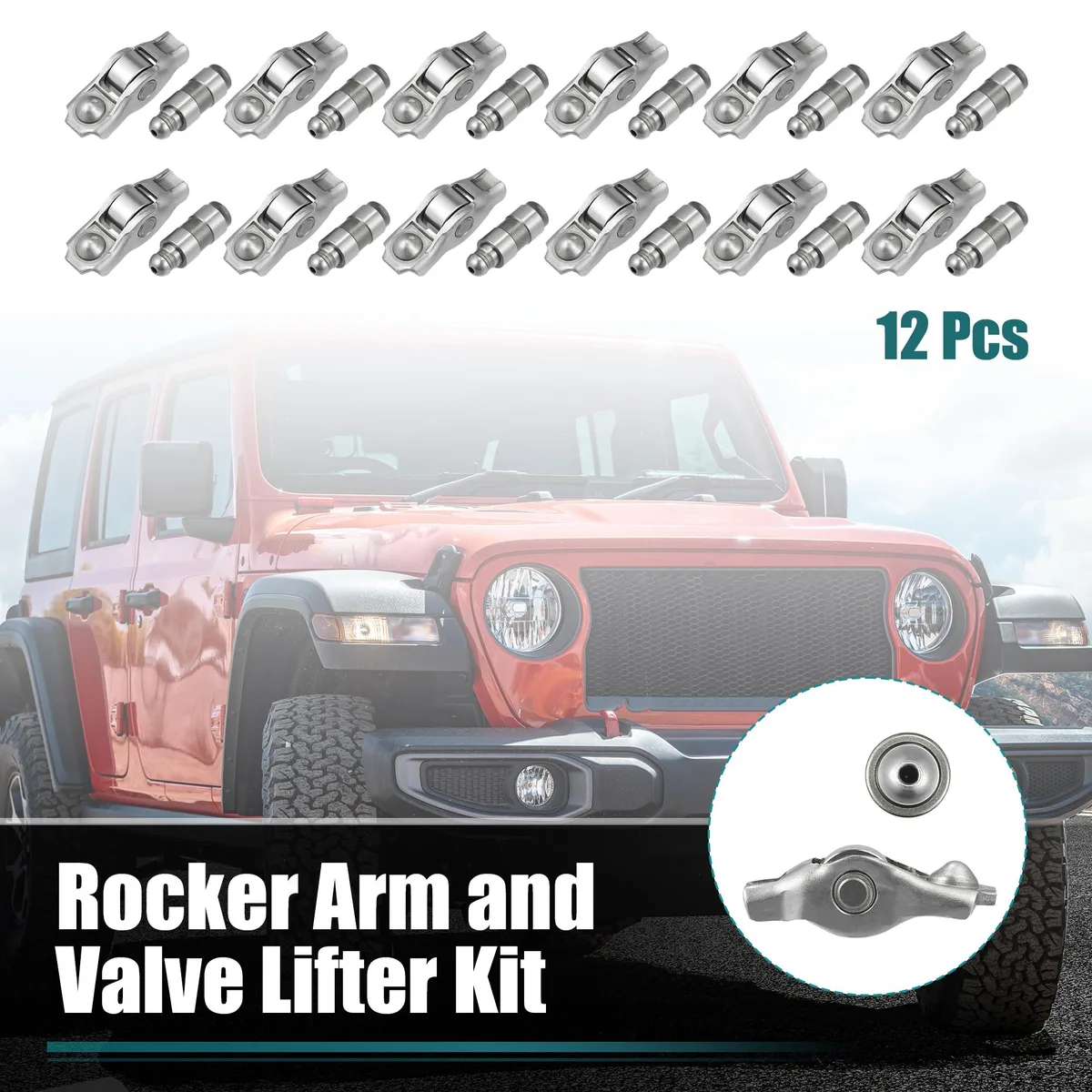 Twelve silver metal rocker arms and valve lifters for 3.6L engine